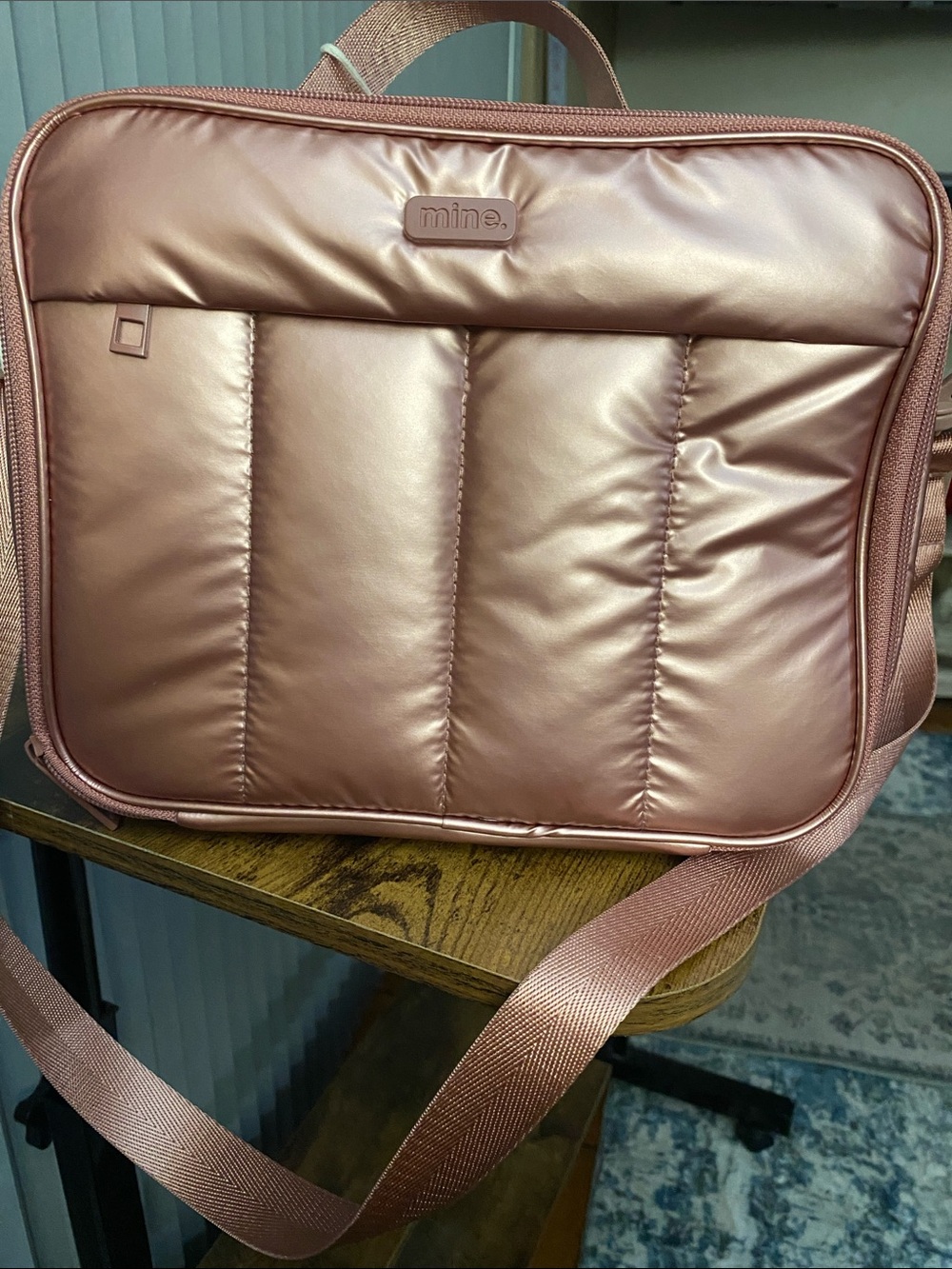 mine Metallic Rose Gold Quilted Crossbody lunch tote